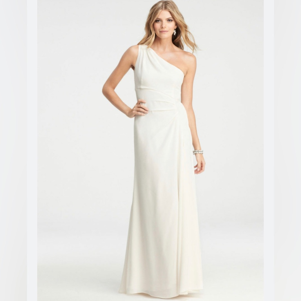 Ann Taylor Full Long Ivory Wedding Dress Size 14 60% Rayon, 32% Silk